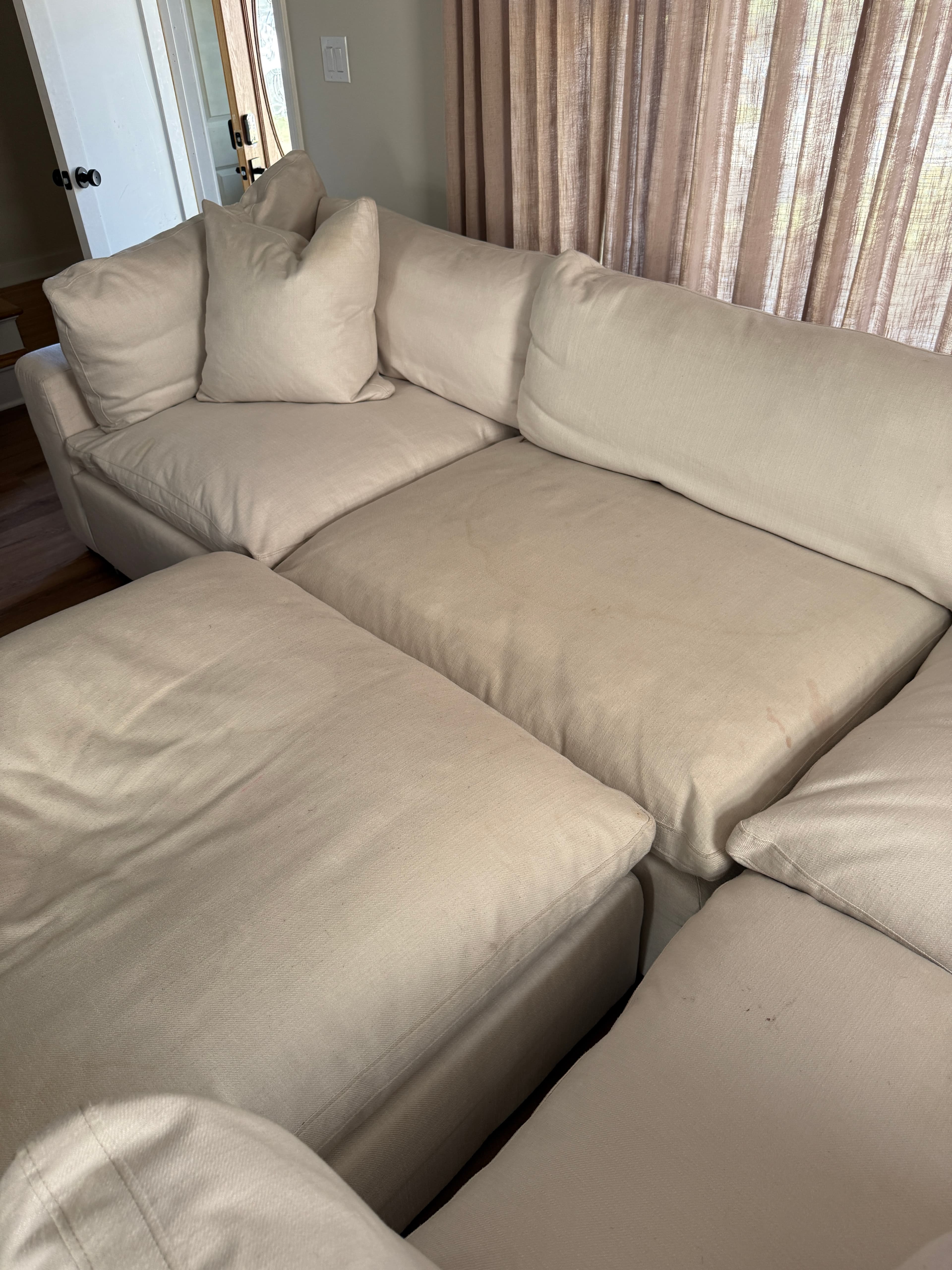 Sectional sofa before PureLoom cleaning